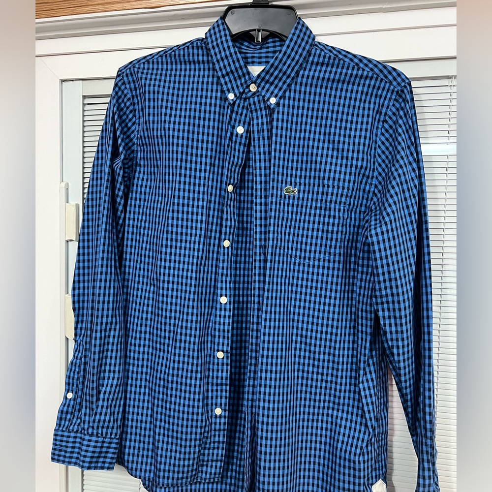 Lacoste sexy black & blue men’s check button up dress shirt L